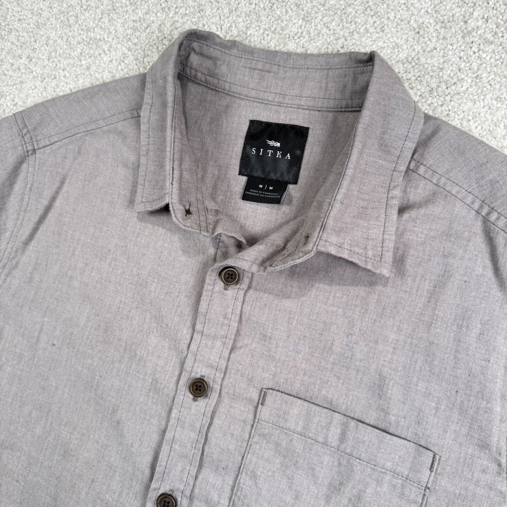 Sitka Button Up Shirt Mens Medium Grey Hemp Blend Short Sleeve